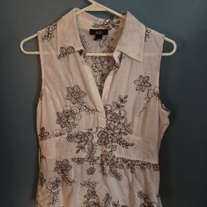 AGB Women's Floral Sleeveless Blouse - Cream and Black